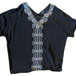 Women’s Black Sheer Beaded V-Neck Top by White House Black Market